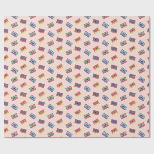 Retro Neon Audio-Kassettenbandmuster Geschenkpapier (Flach)