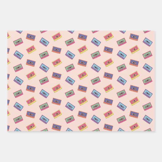 Retro Neon Audio-Kassettenbandmuster Geschenkpapier Set (Vorderseite)