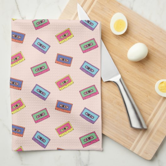 Retro Neon Audio-Kassettenbandmuster Geschirrtuch (Viertel Falte)