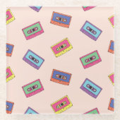 Retro Neon Audio-Kassettenbandmuster Glasuntersetzer (Vorderseite)