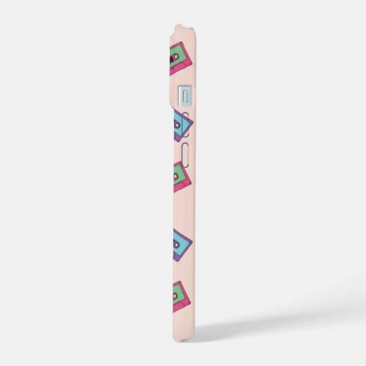 Retro Neon Audio-Kassettenbandmuster iPhone 15 Hülle (Linke Seite)