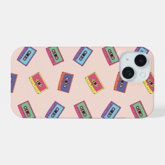 Retro Neon Audio-Kassettenbandmuster iPhone 15 Hülle (Rückseite (Horizontal))