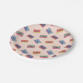 Retro Neon Audio-Kassettenbandmuster Pappteller (Schrägansicht)