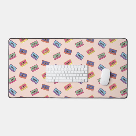 Retro Neon Audio-Kassettenbandmuster Schreibtischunterlage (Tastatur & Maus)
