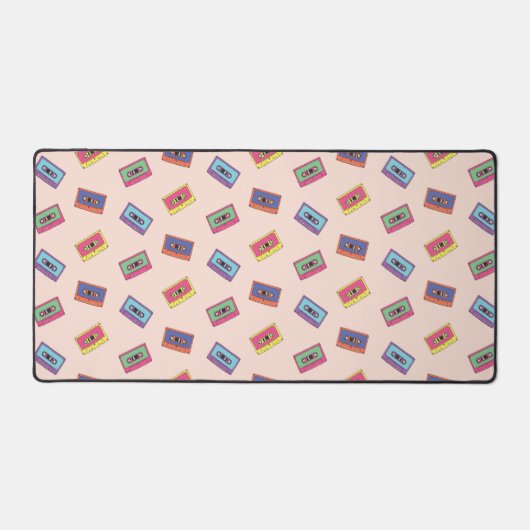 Retro Neon Audio-Kassettenbandmuster Schreibtischunterlage (Vorderseite)