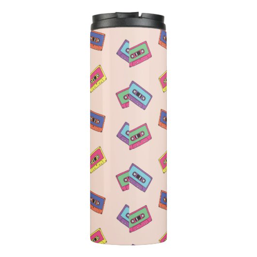 Retro Neon Audio-Kassettenbandmuster Thermosbecher (Rückseite)