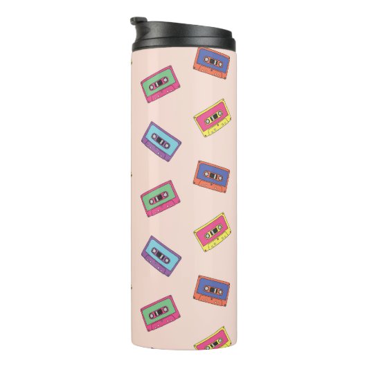 Retro Neon Audio-Kassettenbandmuster Thermosbecher (Nach rechts gedreht)