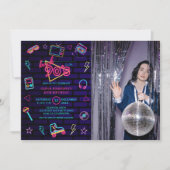 Retro Neon Birthday Foto Party der 90er Jahre Einladung (Vorderseite)