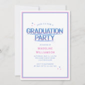 Retro Neon Blue Pink Graduation Party Einladung (Vorderseite)