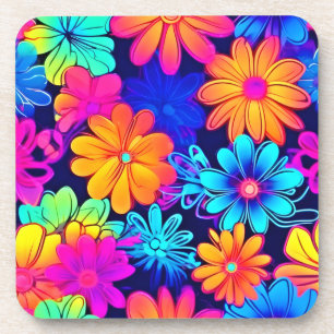 Retro-Neon-Blumenmuster Getränkeuntersetzer
