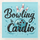 Retro Neon "Bowling Is My Cardio" Funny Bowling Glasuntersetzer (Vorderseite)