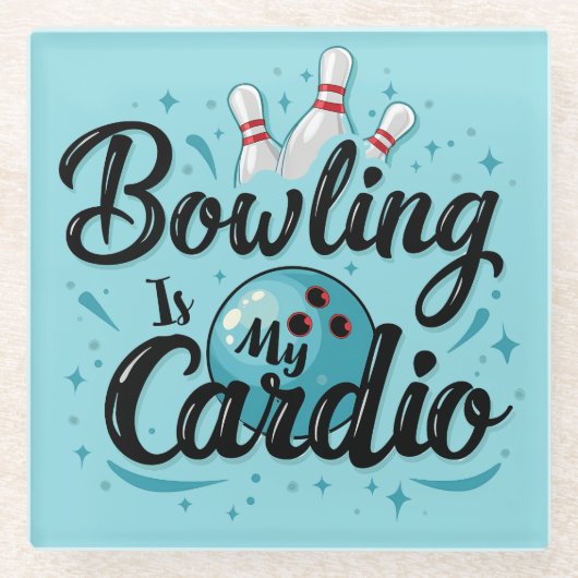 Retro Neon "Bowling Is My Cardio" Funny Bowling Glasuntersetzer (Vorderseite)