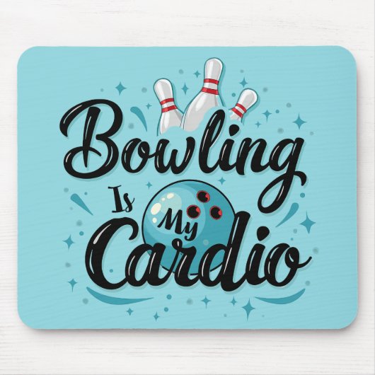 Retro Neon "Bowling Is My Cardio" Funny Bowling Mousepad (Vorne)