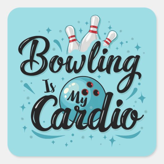 Retro Neon "Bowling Is My Cardio" Funny Bowling Quadratischer Aufkleber (Vorderseite)