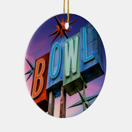 Retro Neon Bowling-Zeichen Keramik Ornament (Rechts)