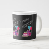 Retro Neon Bubble Text Happy Birthday  Jumbo-Tasse (Vorderseite Rechts)