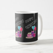 Retro Neon Bubble Text Happy Birthday  Kaffeetasse (VorderseiteRechts)
