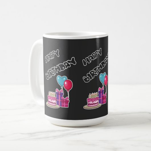 Retro Neon Bubble Text Happy Birthday  Kaffeetasse (Vorderseite Links)