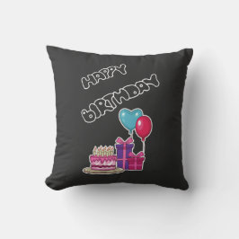 Retro Neon Bubble Text Happy Birthday  Kissen