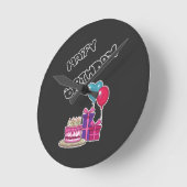 Retro Neon Bubble Text Happy Birthday  Runde Wanduhr (Winkel)
