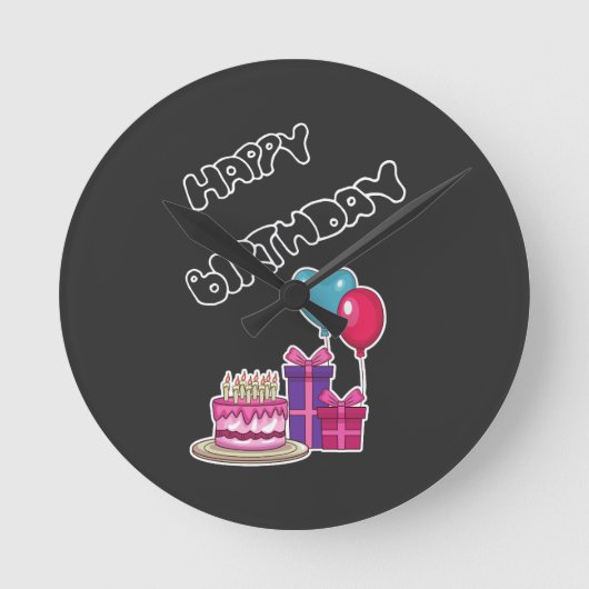 Retro Neon Bubble Text Happy Birthday  Runde Wanduhr (Vorderseite)