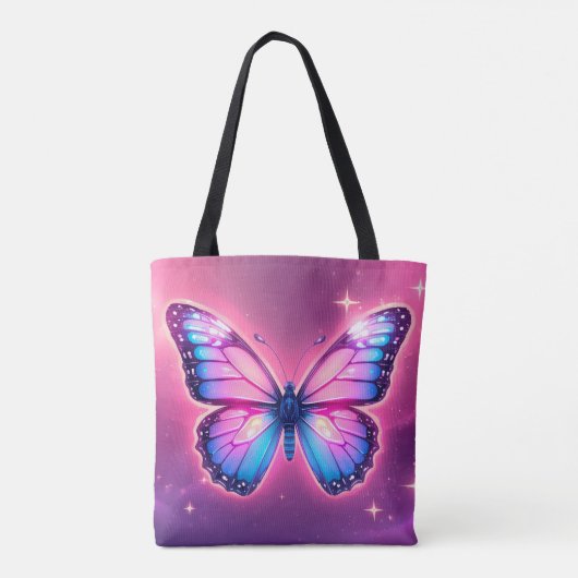 Retro Neon Butterfly Tasche (Rückseite)