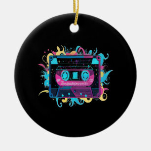 Retro Neon Cassette Tape mit lebhaftem Splash Keramik Ornament
