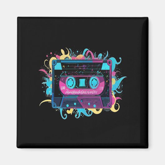 Retro Neon Cassette Tape mit lebhaftem Splash Magnet (Vorne)