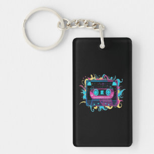 Retro Neon Cassette Tape mit lebhaftem Splash Schlüsselanhänger