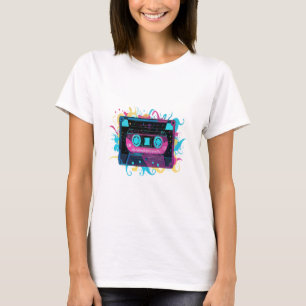 Retro Neon Cassette Tape mit lebhaftem Splash T-Shirt