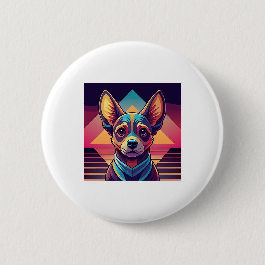 Retro-Neon-Chihuahua � Lebendige Synthwave-Hundeku Button (Vorderseite)