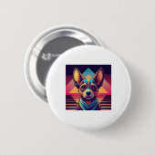 Retro-Neon-Chihuahua � Lebendige Synthwave-Hundeku Button (Vorne & Hinten)