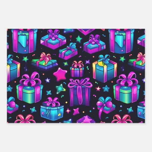 Retro Neon Christmas Geschenkpapier Set (Vorderseite 2)