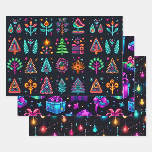 Retro Neon Christmas Geschenkpapier Set (Set)