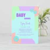 Retro Neon Colors Fun Baby Dusche Einladung (Stehend Vorderseite)