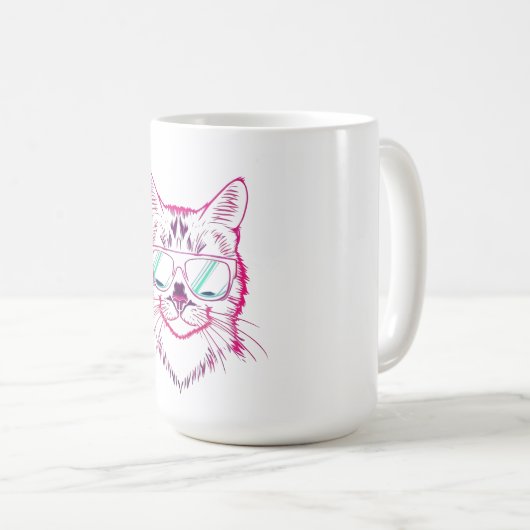 Retro-Neon-Cyberkatze mit Sonnenbrille Kaffeetasse (VorderseiteRechts)