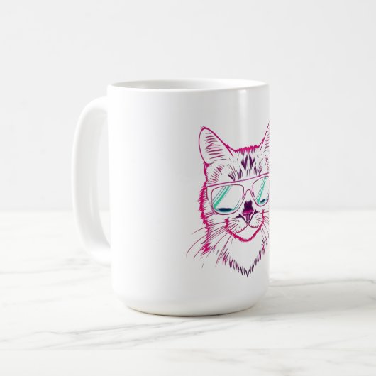 Retro-Neon-Cyberkatze mit Sonnenbrille Kaffeetasse (Vorderseite Links)