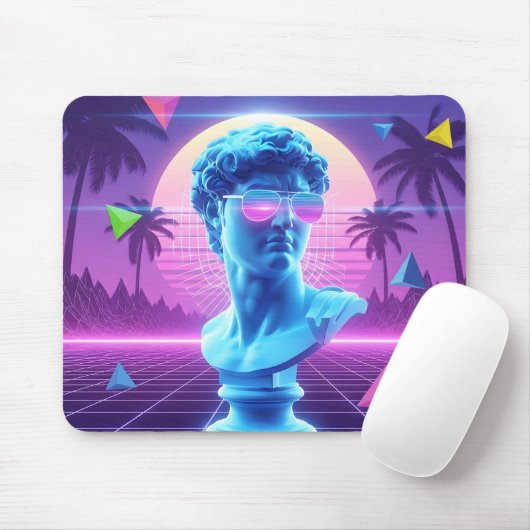 Retro Neon David Statue Surrealer Palmenbaum Mousepad (Mit Mouse)