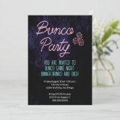 Retro Neon Dice Bunco Party Event Einladung (Stehend Vorderseite)