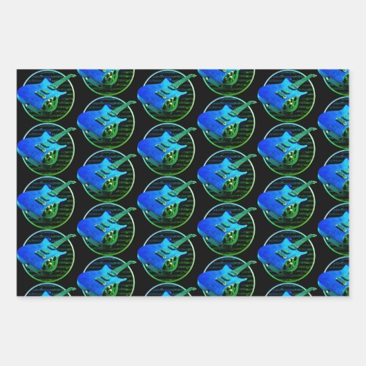 Retro Neon Electric Gitarren Geschenkpapier Set (Vorderseite 2)