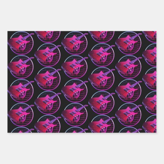 Retro Neon Electric Gitarren Geschenkpapier Set (Vorderseite)
