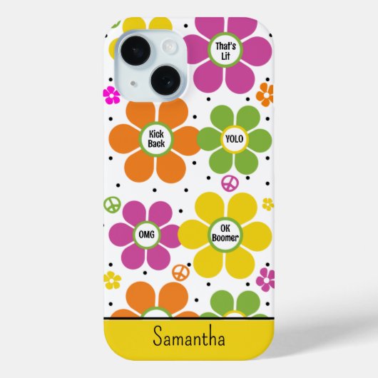 Retro Neon Floral Blume Power Mit Monogramm Case-Mate iPhone Hülle (Rückseite)