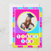 Retro Neon Foto Abschluss Dankeskarte (Vorderseite)