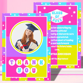 Retro Neon Foto Abschluss Dankeskarte