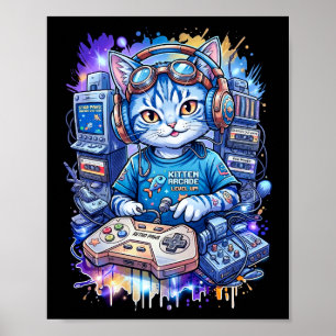 Retro-Neon-Gamer-Kätzchen-Pop-Art-Plakat Poster
