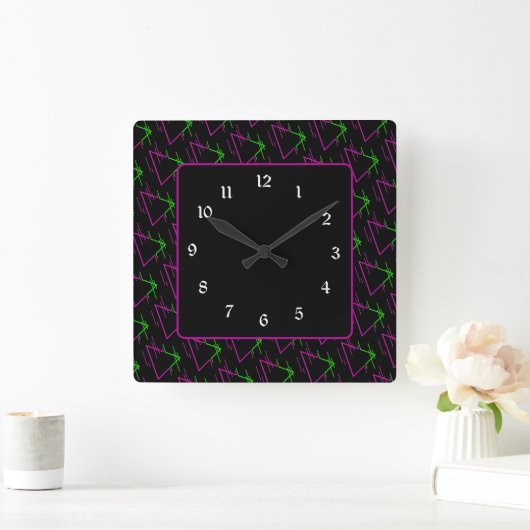 Retro Neon Geometric Muster Quadratische Wanduhr (Zuhause)