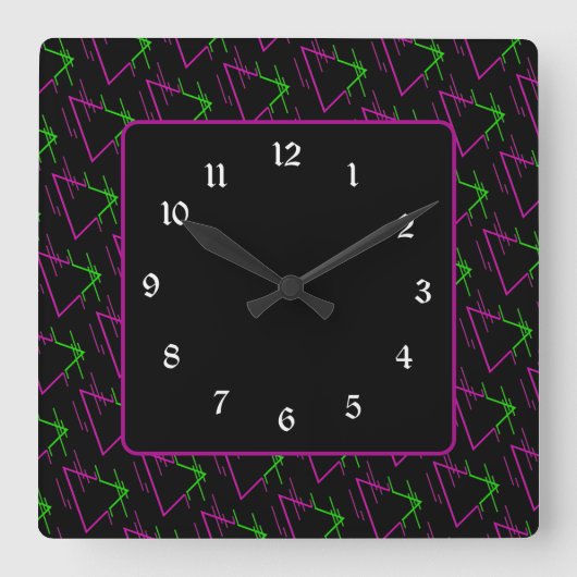 Retro Neon Geometric Muster Quadratische Wanduhr (Vorderseite)