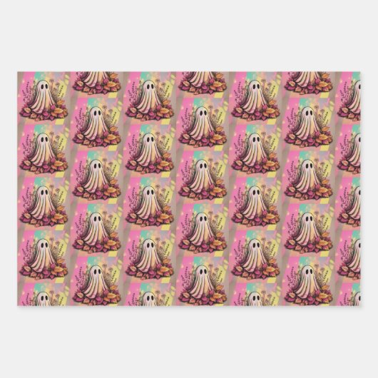 Retro Neon Ghost, Adorable Whimsical Ghost, Ghost, Geschenkpapier Set (Vorderseite 3)
