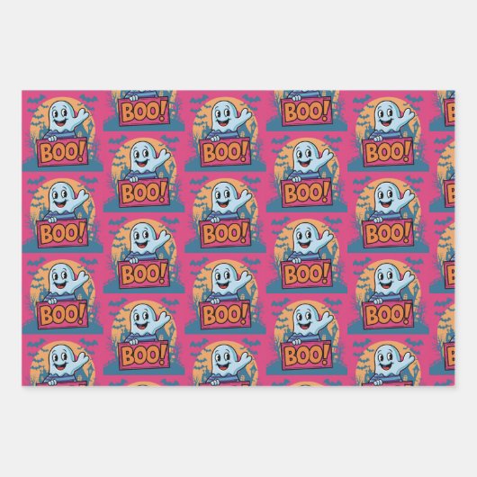 Retro Neon Ghost, Adorable Whimsical Ghost, Ghost, Geschenkpapier Set (Vorderseite 2)
