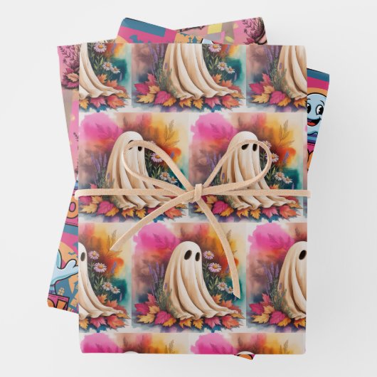 Retro Neon Ghost, Adorable Whimsical Ghost, Ghost, Geschenkpapier Set (Beispiel)
